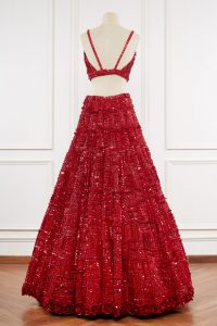 Red embellished lehenga set by Seema Gujral(4)