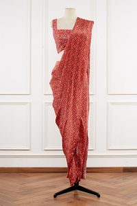 Red printed dhoti saree set by Aneesh Agarwaal (3)