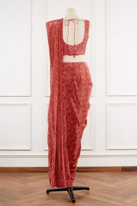 Red printed dhoti saree set by Aneesh Agarwaal (4)