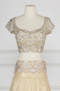 Neutral embroidered tiered lehenga set by Suneet Varma (3)