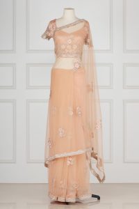 Peach floral embroidered saree set by Suneet Varma (1)