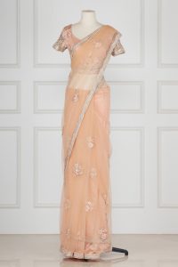 Peach floral embroidered saree set by Suneet Varma (2)