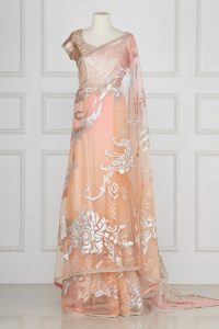 Peach metallic appliqued saree set by Suneet Varma (1)