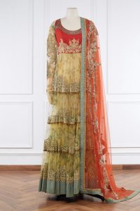 Red embroidered tiered anarkali set by Sabyasachi (1)