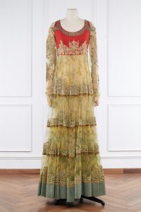 Red embroidered tiered anarkali set by Sabyasachi (2)