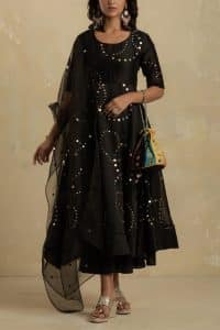 Black mirror embroidery anarkali set by Charkhee (1)