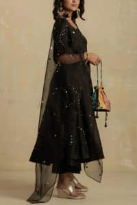 Black mirror embroidery anarkali set by Charkhee (2)