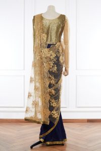 Blue floral lace sari set by Varun Bahl (2)