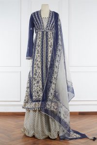 Blue floral printed jacket kurta set(1)