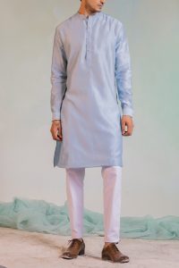 Blue straight kurta set by Charkhee (1)