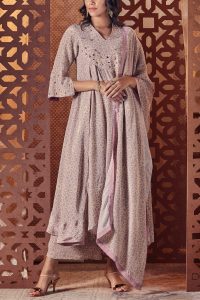 Lilac geometric floral print anarkali set by Charkhee (1)