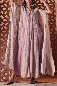 Lilac geometric floral printed kaftan by Charkhee (1)