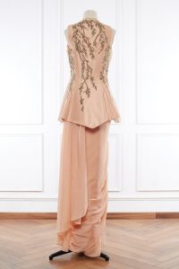 Peach embroidered peplum jacket set by Gaurav Gupta (2)