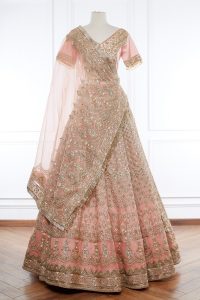 Peach sequin embellished lehenga set by Manish Malhotra (1)