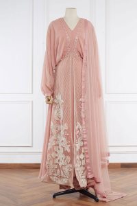 Pink floral pearl embroidered kurta set(1)