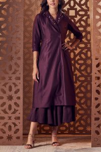 Purple gem embroidery jacket kurta set by Charkhee (1)