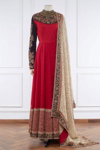 Red floral embroidered anarkali set(1)