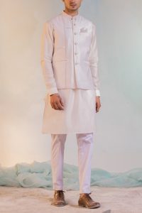 White sequin embroidery Nehru jacket by Charkhee (1)