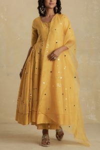 Yellow mirror embroidery anarkali set by Charkhee (1)