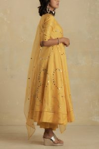 Yellow mirror embroidery anarkali set by Charkhee (2)