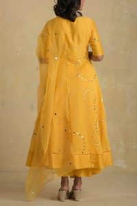 Yellow mirror embroidery anarkali set by Charkhee (3)