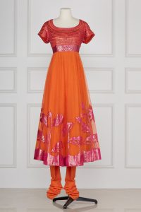 Orange floral appliqued anarkali set by Rohit Bal (2)