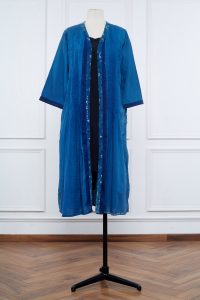 Blue block printed pintuck jacket by Jayati Goenka (1)