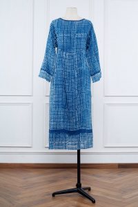 Blue checkered dyed dress by Jayati Goenka (1)