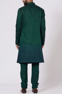 Forest green ombre embroidered sherwani by Jatin Malik (2)