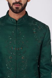 Forest green ombre embroidered sherwani by Jatin Malik (4)