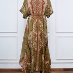 Green geometric printed kaftan dress by Ritu Kumar