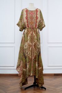 Green geometric printed kaftan dress by Ritu Kumar (1)