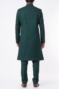 Teal green floral embroidered achkan by Jatin Malik (2)