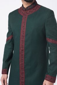 Teal green floral embroidered achkan by Jatin Malik (3)