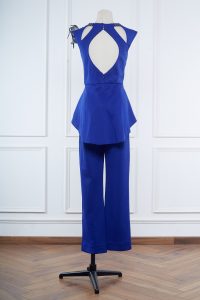 Blue 3D bird embellished jumpsuit by Archana Kapadia (2)