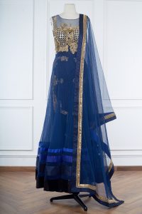 Blue 3D floral embroidery anarkali by Archana Kochhar (1)