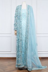 Blue embellished long jacket set by Abu Jani Sandeep Khosla (1)