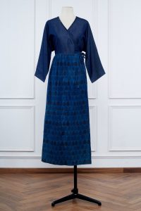 Blue geometric print wrap dress by Jayati Goenka (1)