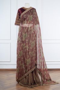 Brown floral printed saree set by Tarun Tahiliani (1)