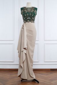 Green and cream draped gown by Gazal Gupta (1)