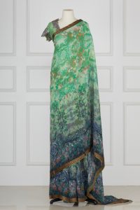 Green floral printed saree set by Shantanu Goenka (1)