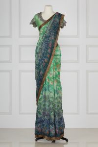 Green floral printed saree set by Shantanu Goenka (2)