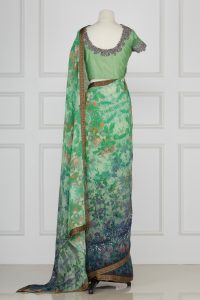 Green floral printed saree set by Shantanu Goenka (3)