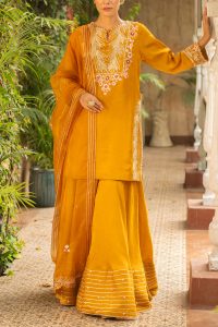 Mustard pearl embellish sharara set by Ajiesh Oberoi (1)