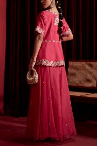 Pink bead embroidered sharara set by Ajiesh Oberoi (3)