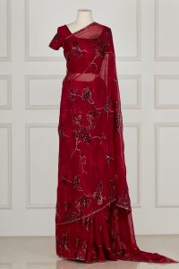 Red floral embroidery saree set by Adarsh Gill (1)