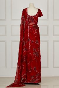 Red floral embroidery saree set by Adarsh Gill (3)