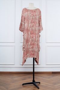 Salmon pink abstract printed dress by Jayati Goenka (1)