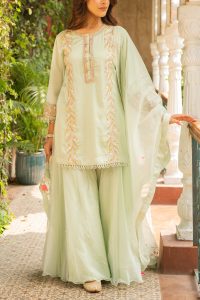 Sea green embellished sharara set by Ajiesh Oberoi (1)