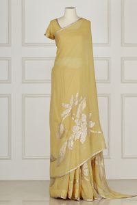 Yellow floral embroidery saree set by Adarsh Gill (1)